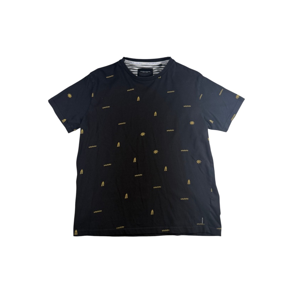 Denim & Flower Ricky Singh Mens Navy Nautical Lighthouse Graphic T-Shirt Size M